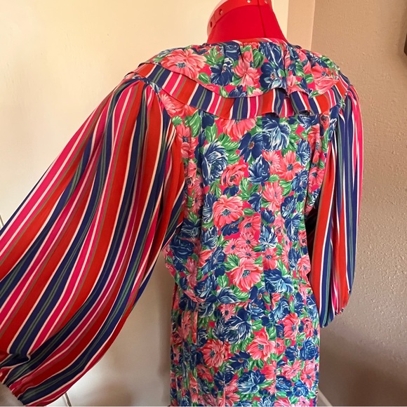 VTG Diane Freis Georgette Floral Stripe Dress - Picture 4 of 9
